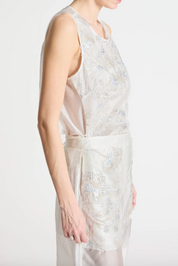 person wearing person wearing saint art womens Benson Floral Sequin Blouse and Sequin Hewes Pants in Ivory