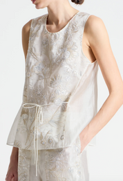 person wearing saint art womens Benson Floral Sequin Blouse in Ivory