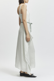 person wearing saint art womens Marin Pinstripe Dress in Mint