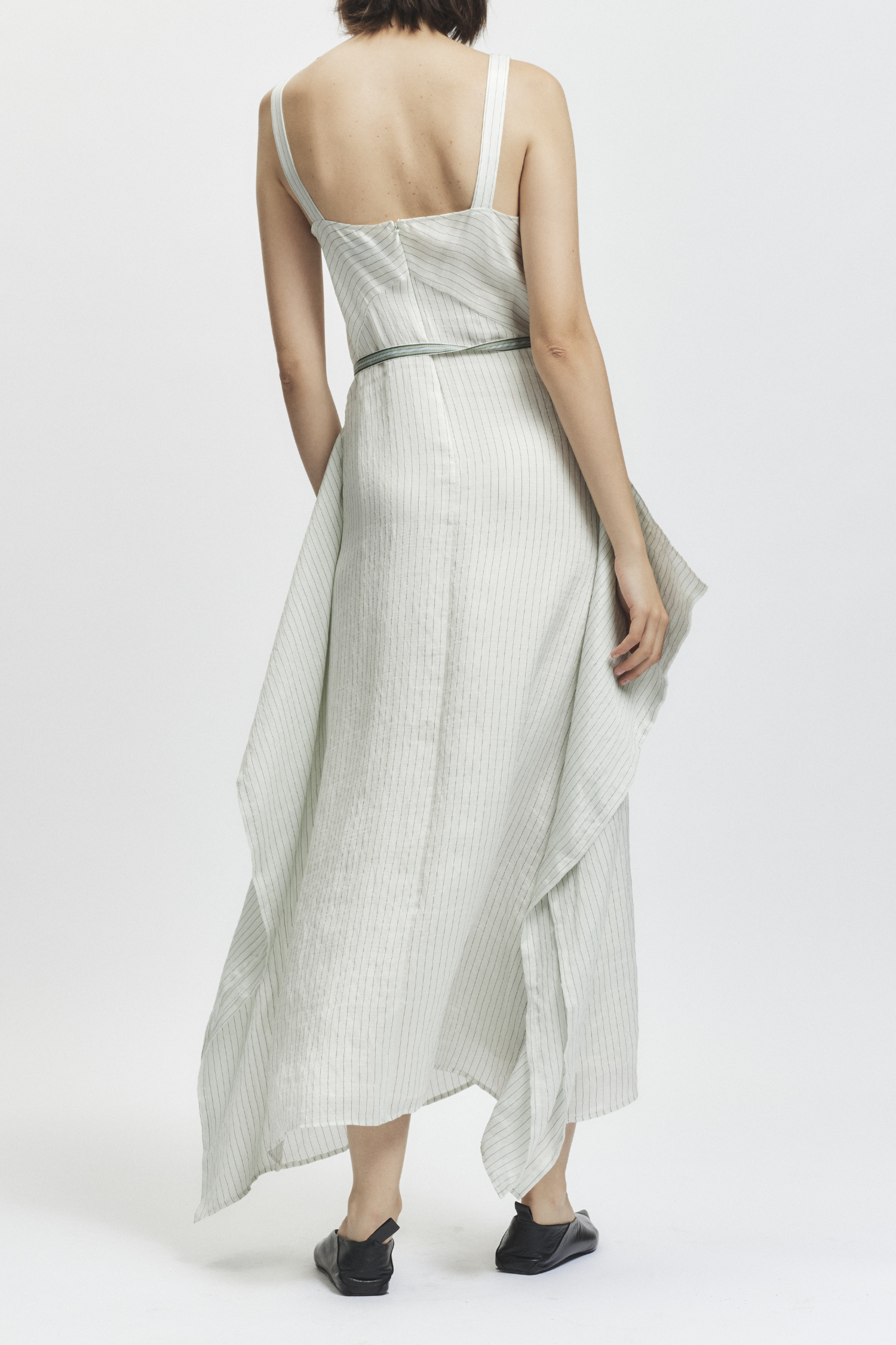 person wearing saint art womens Marin Pinstripe Dress in Mint