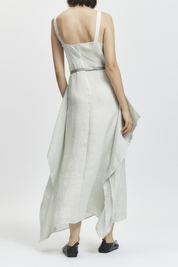 person wearing saint art womens Marin Pinstripe Dress in Mint