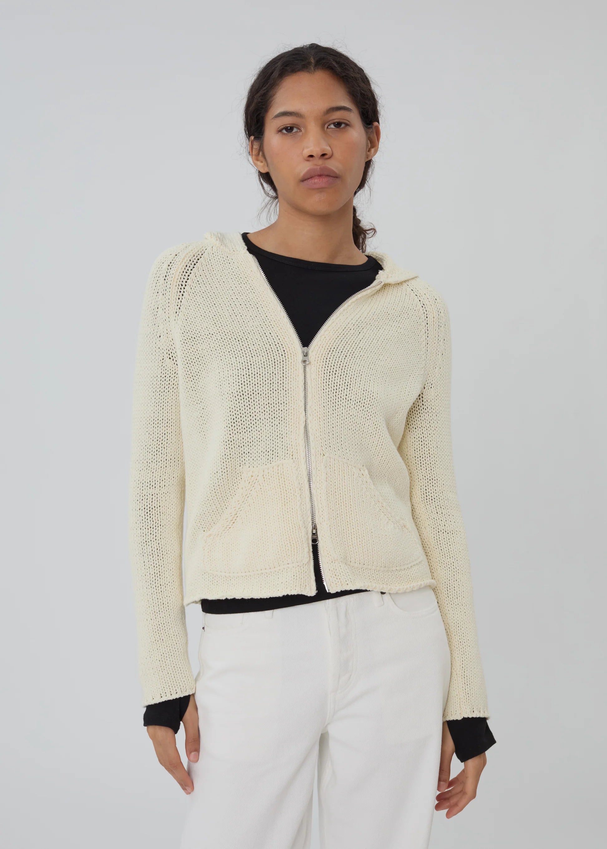 still here new york womens Bear Zip Up in Cream