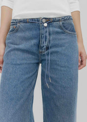 person wearing still here new york womens Cool Jean in Classic Blue