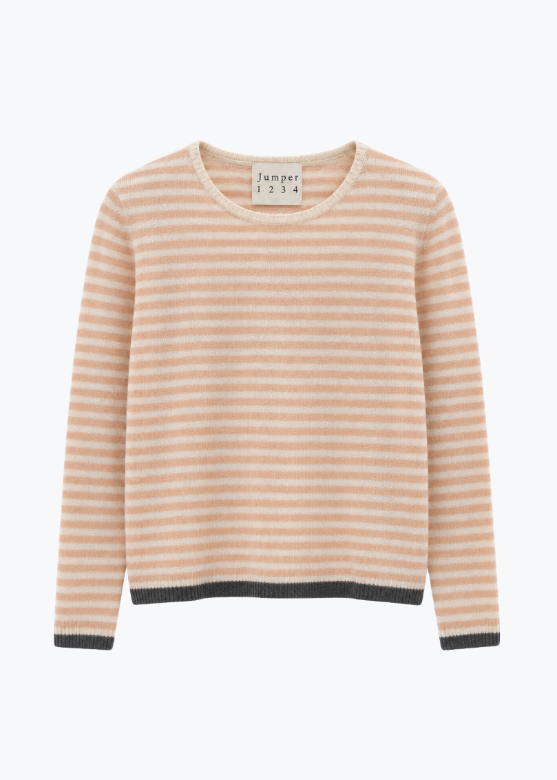 womens jumper1234 cashmere Little Stripe Crew sweater in Oatmeal