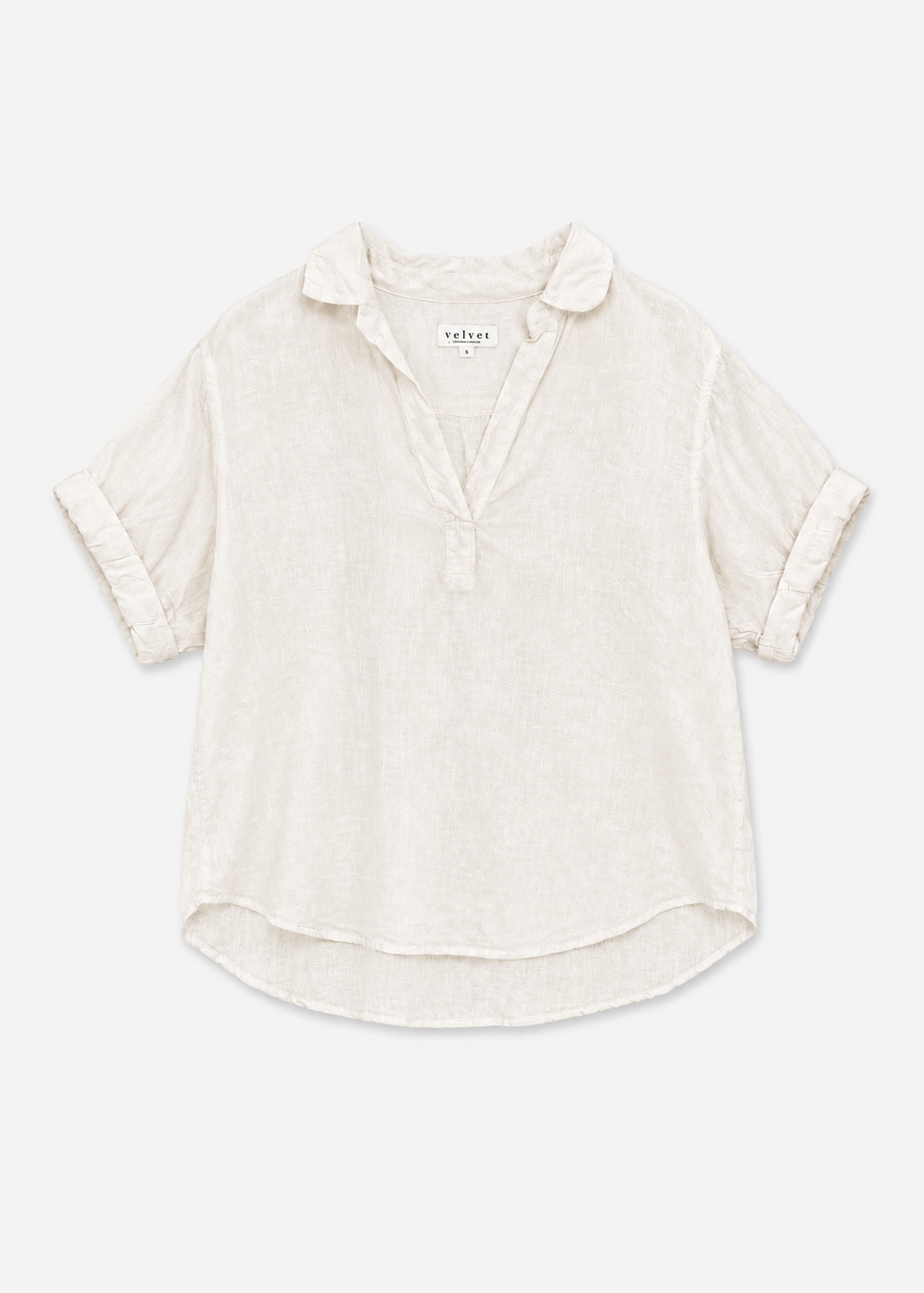 womens velvet Elerie Linen Top in Chalk