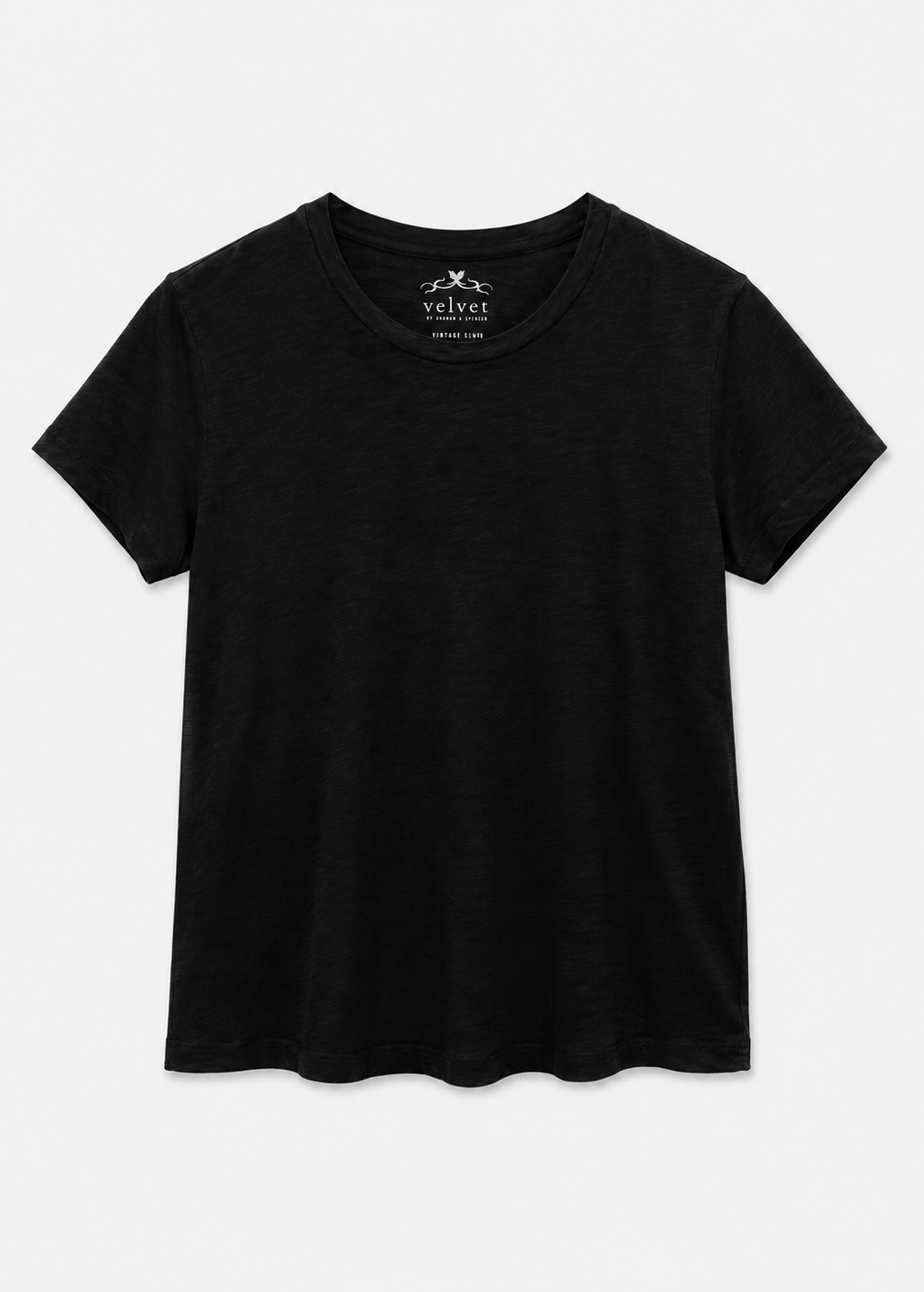 womens velvet Sierra Crew Neck Tee in Black heather