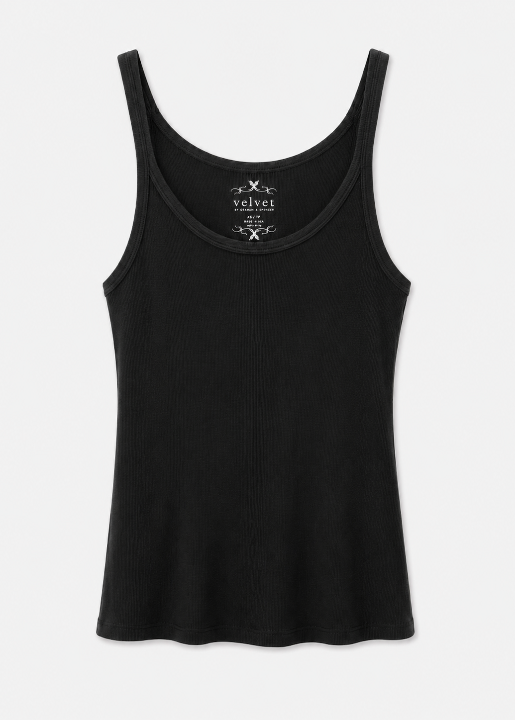 womens velvet graham spencer Aliza Ribbed Cotton Tank in Black
