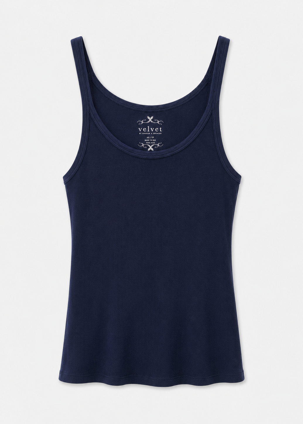 womens velvet graham spencer Aliza Ribbed Cotton Tank in Crater blue