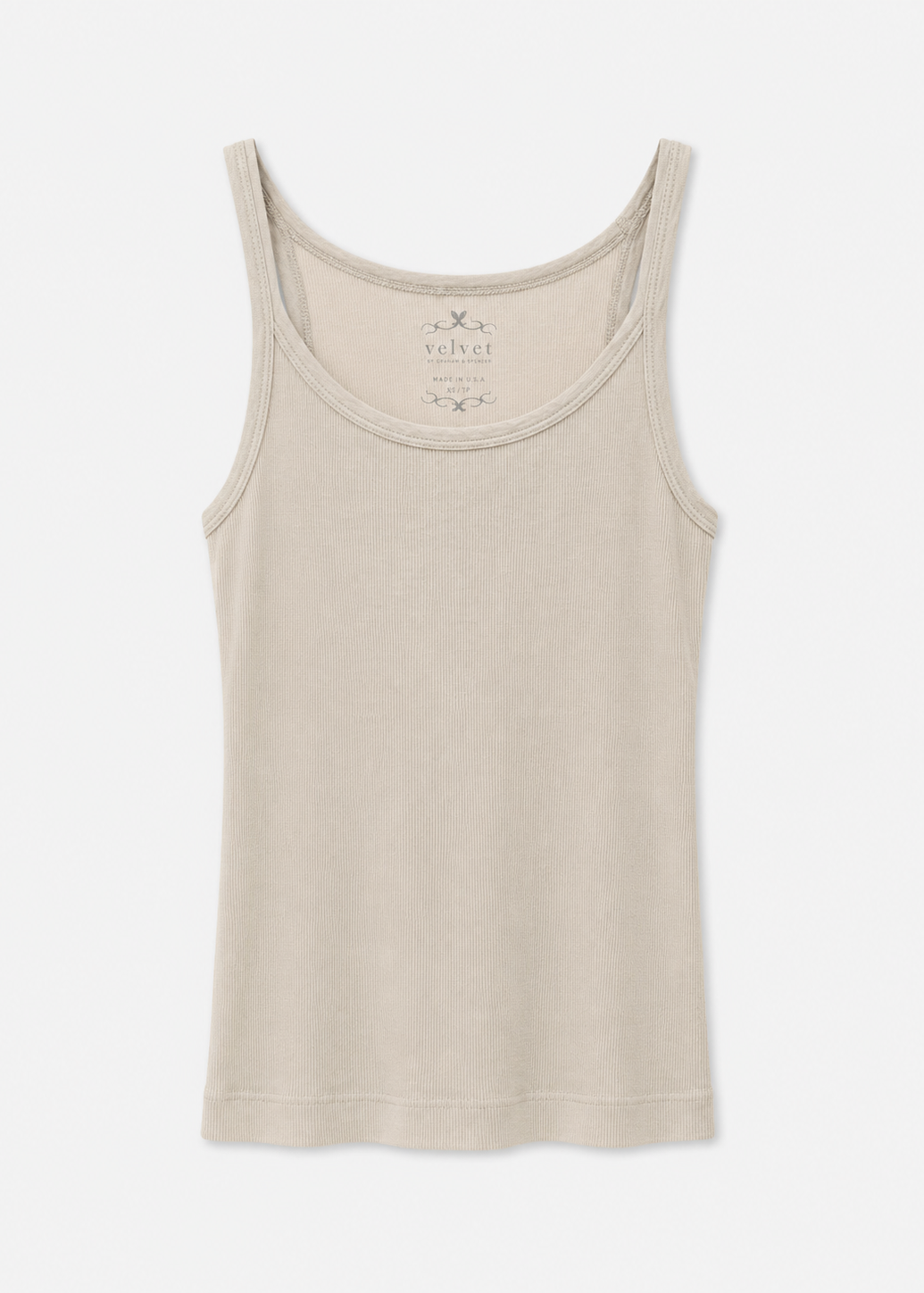 womens velvet graham spencer Aliza Ribbed Cotton Tank in Sand