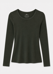 womens velvet tees Bayler Ribbed Scoop Neck Tee in Hedge green