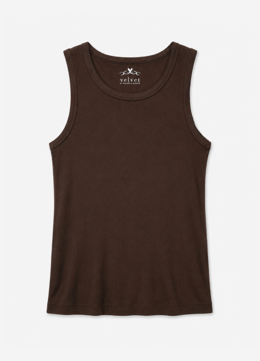 womens velvet tees Maxie Ribbed Tank Top in Bark brown