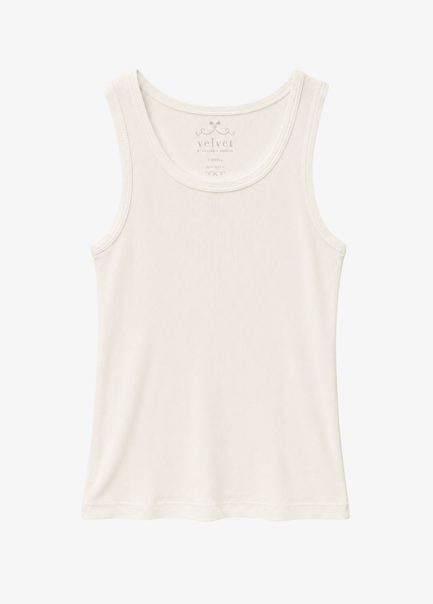 womens velvet tees graham spencer Maxie Ribbed Tank Top in Ecru