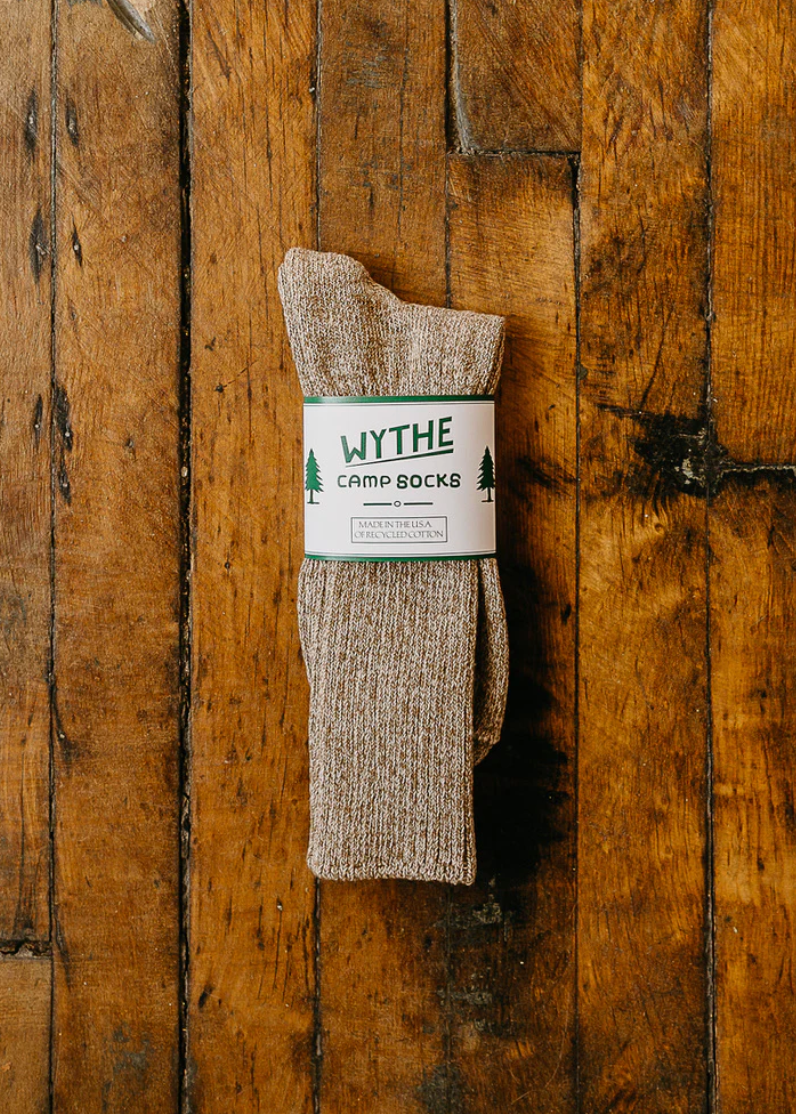 wythe Recycled Cotton Camp Socks in Camp Khaki Melange