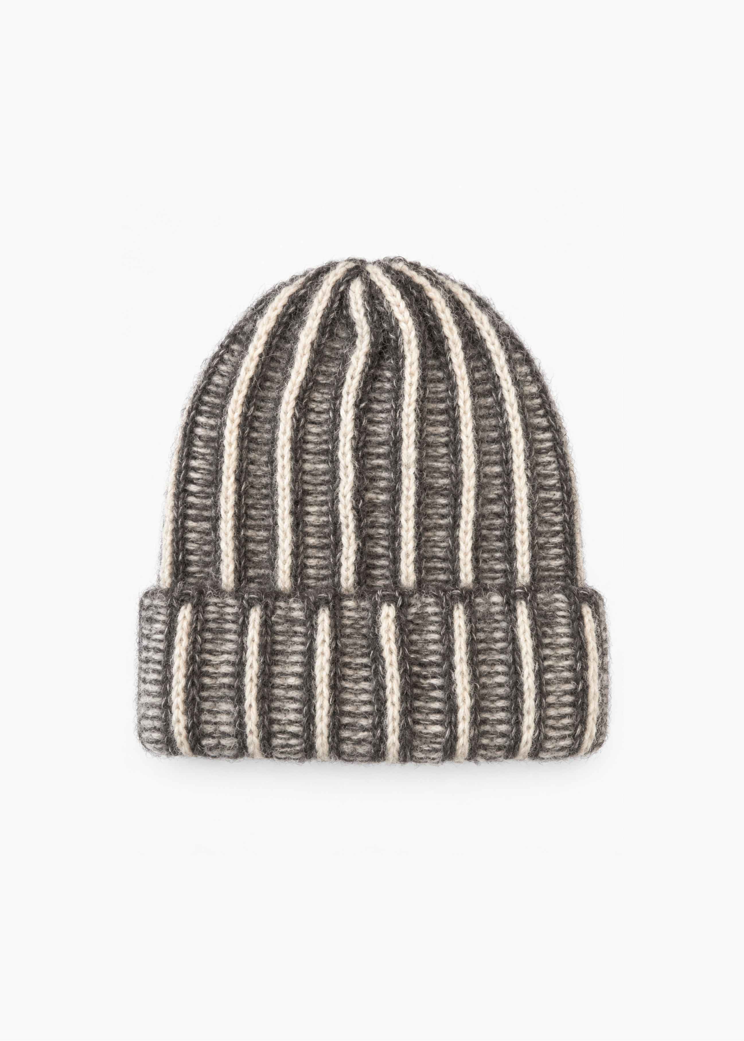 wythe mens Alpaca Cotton Two-Tone Beanie in Charcoal Cream