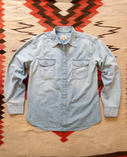 wythe mens Chambray Workshirt in Distressed and Sunfaded Indigo