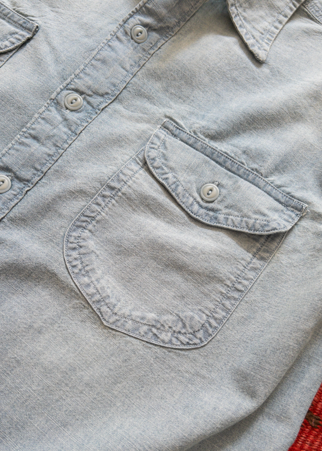 wythe mens Chambray Workshirt in Distressed and Sunfaded Indigo