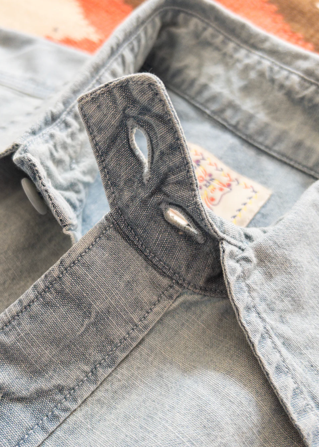 wythe mens Chambray Workshirt in Distressed and Sunfaded Indigo