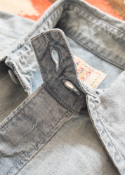 wythe mens Chambray Workshirt in Distressed and Sunfaded Indigo