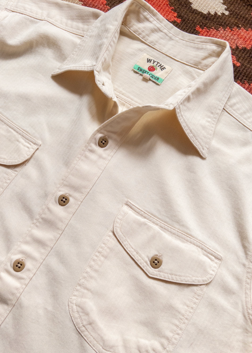 wythe mens Cotton Herringbone Officer's Shirt in Buttermilk
