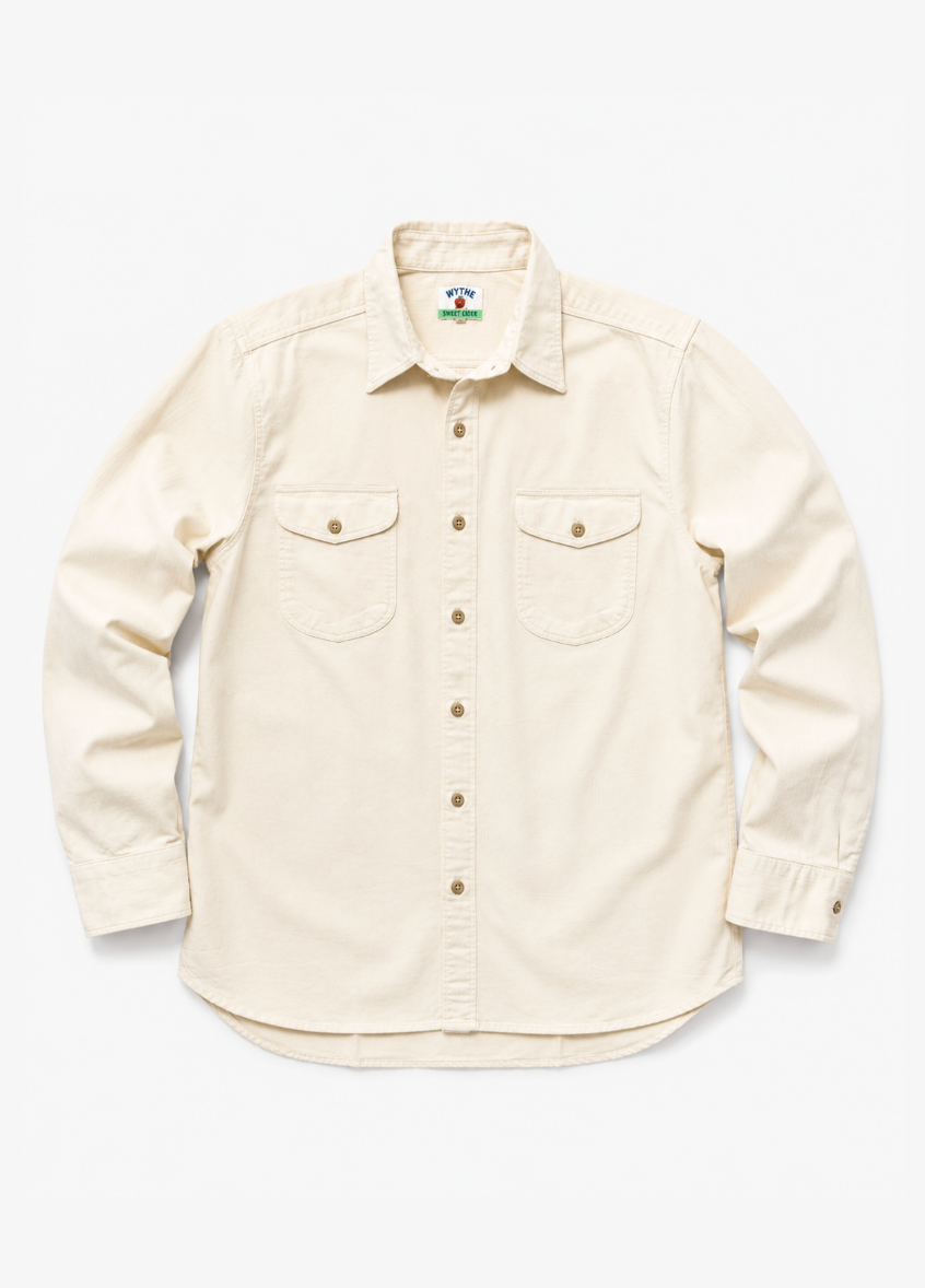 wythe mens Cotton Herringbone Officer's Shirt in Buttermilk
