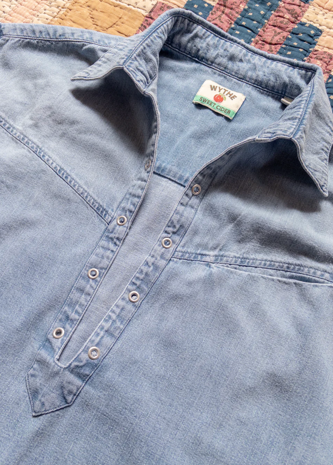 wythe mens Denim Pullover Shirt in Washed Indigo