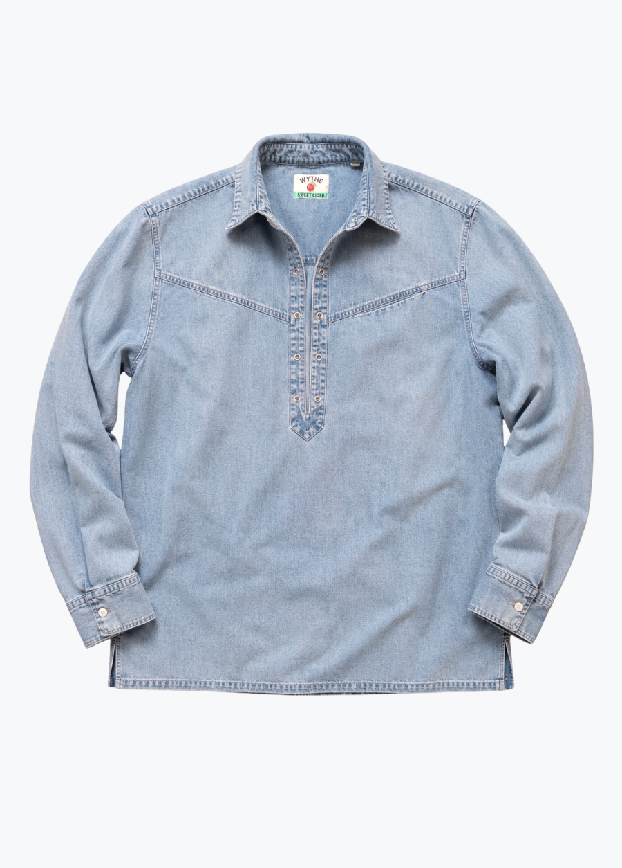 wythe mens Denim Pullover Shirt in Washed Indigo