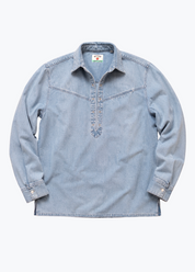 wythe mens Denim Pullover Shirt in Washed Indigo