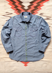 wythe mens Embroidered Chambray Workshirt in Rinsed Indigo