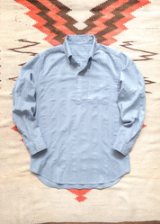 wythe mens French Hickory Stripe Popover Button Down in Faded Bench Blue