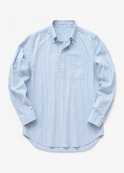 wythe mens French Hickory Stripe Popover Button Down in Faded Bench Blue