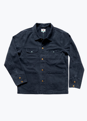 wythe mens Japanese Cotton Herringbone Barn Jacket in Faded Navy