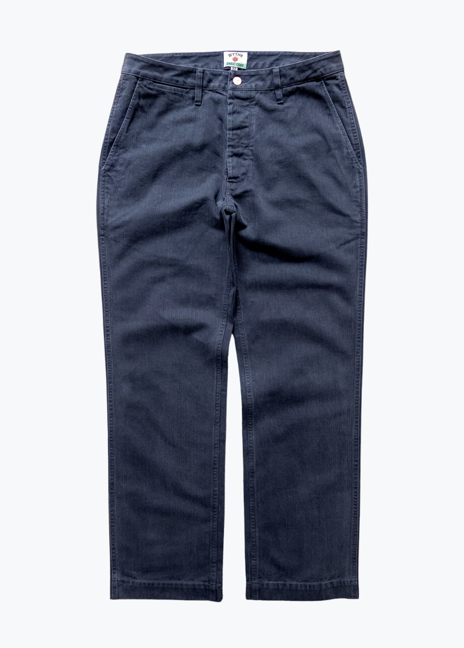 wythe mens Japanese Cotton Herringbone Chino in Faded Navy