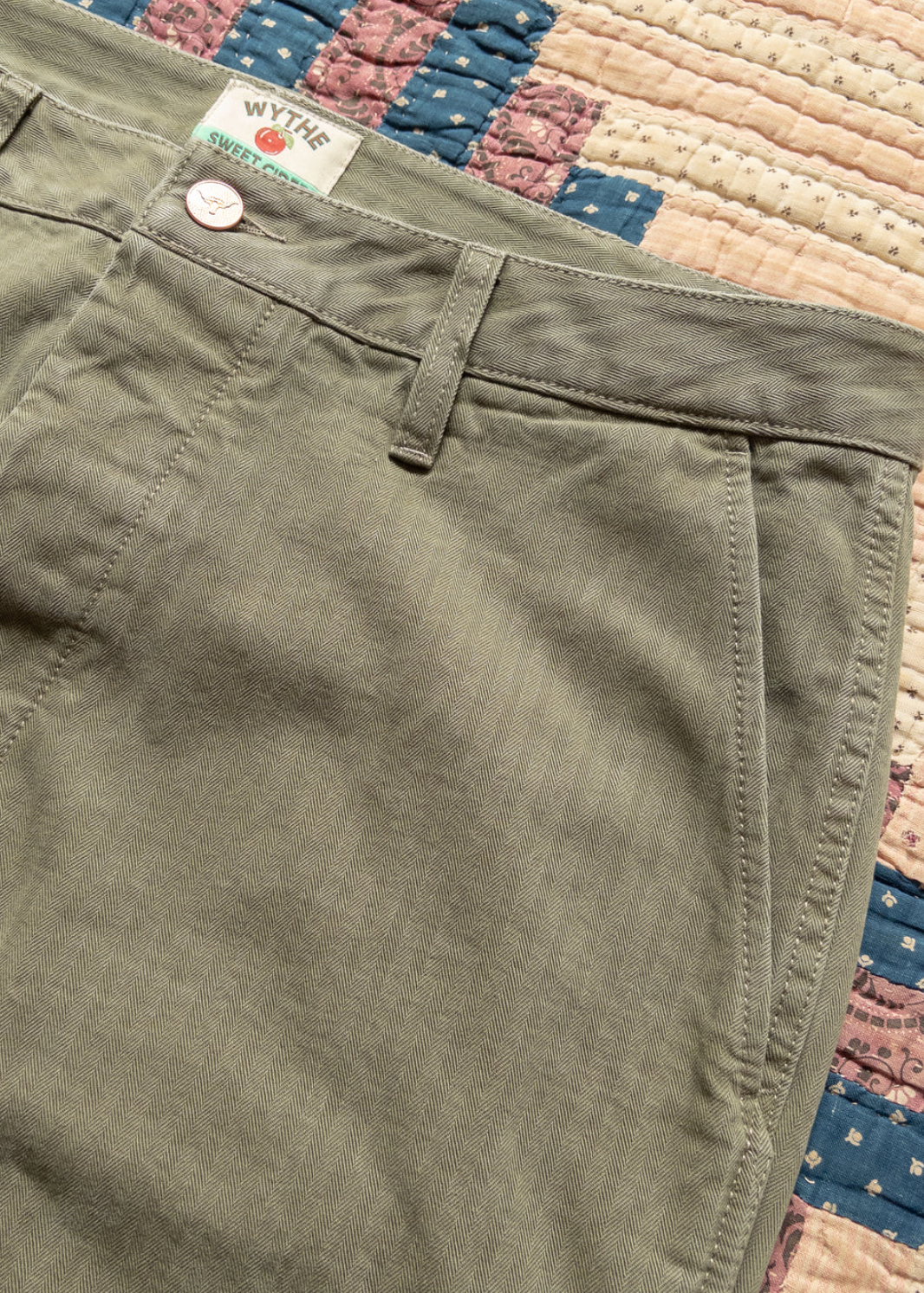 wythe mens Japanese Cotton Herringbone Chino in Faded Olive