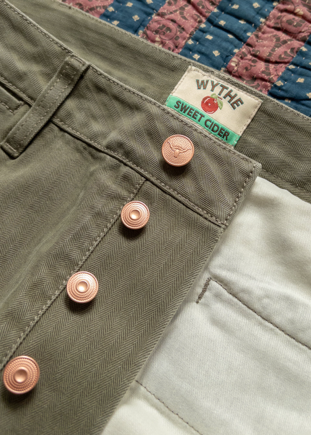 wythe mens Japanese Cotton Herringbone Chino in Faded Olive
