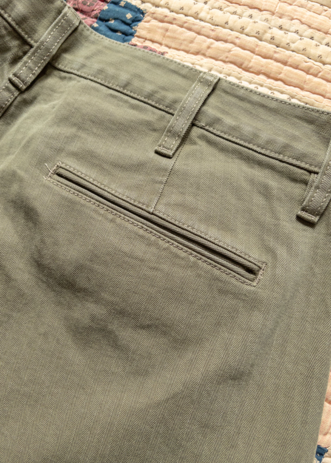 wythe mens Japanese Cotton Herringbone Chino in Faded Olive