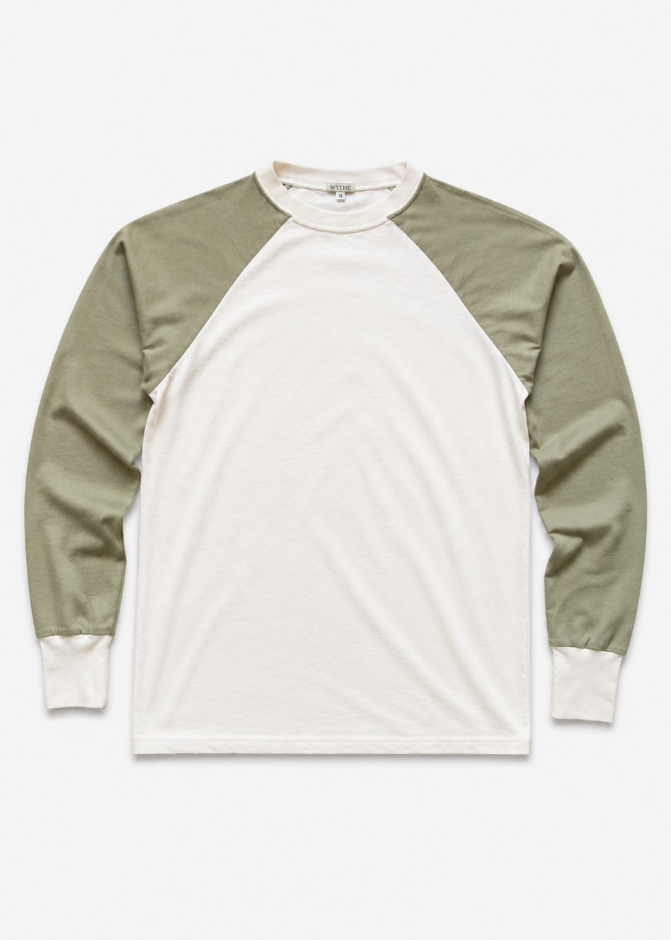 wythe mens Long Sleeve Raglan T-Shirt in Faded Olive ivory white