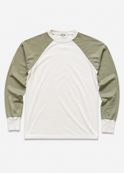 wythe mens Long Sleeve Raglan T-Shirt in Faded Olive ivory white
