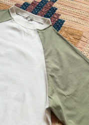 wythe mens Long Sleeve Raglan T-Shirt in Faded Olive ivory white