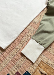 wythe mens Long Sleeve Raglan T-Shirt in Faded Olive ivory white