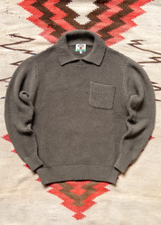 wythe mens Moss Stitch Collared Sweater in Dusty Olive