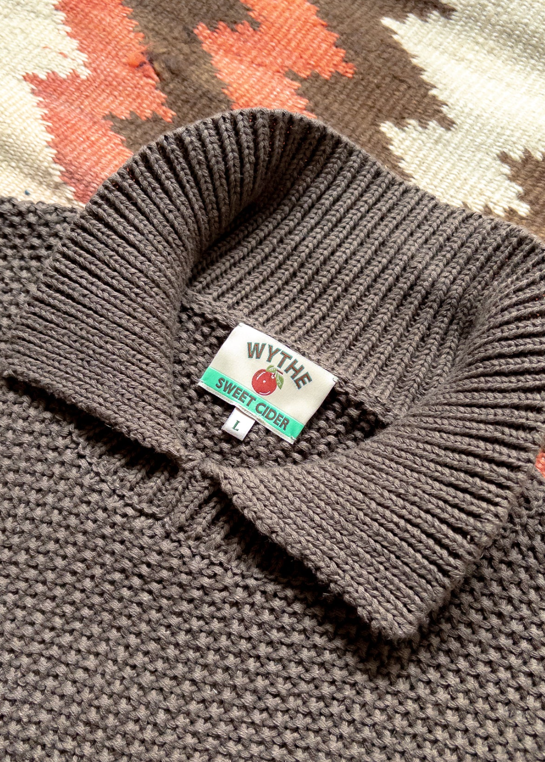wythe mens Moss Stitch Collared Sweater in Dusty Olive