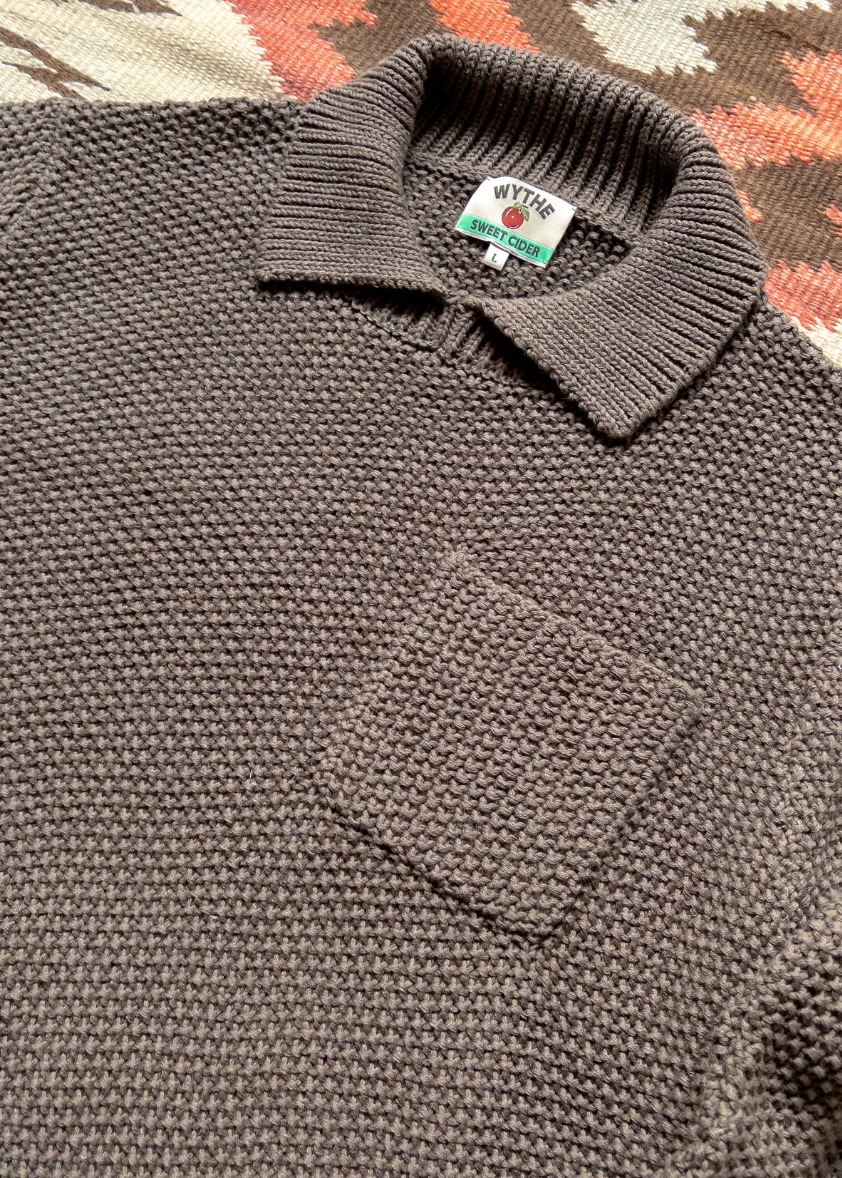 wythe mens Moss Stitch Collared Sweater in Dusty Olive