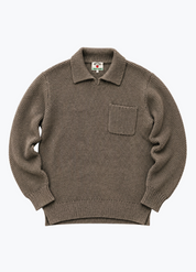wythe mens Moss Stitch Collared Sweater in Dusty Olive
