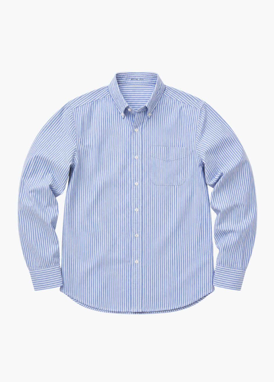 wythe mens Oxford Cloth Button Down in Blue & White Stripe