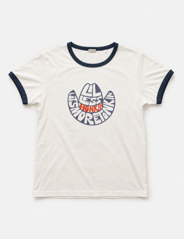 wythe mens Tonkin Print Tubular ringer T-Shirt navy