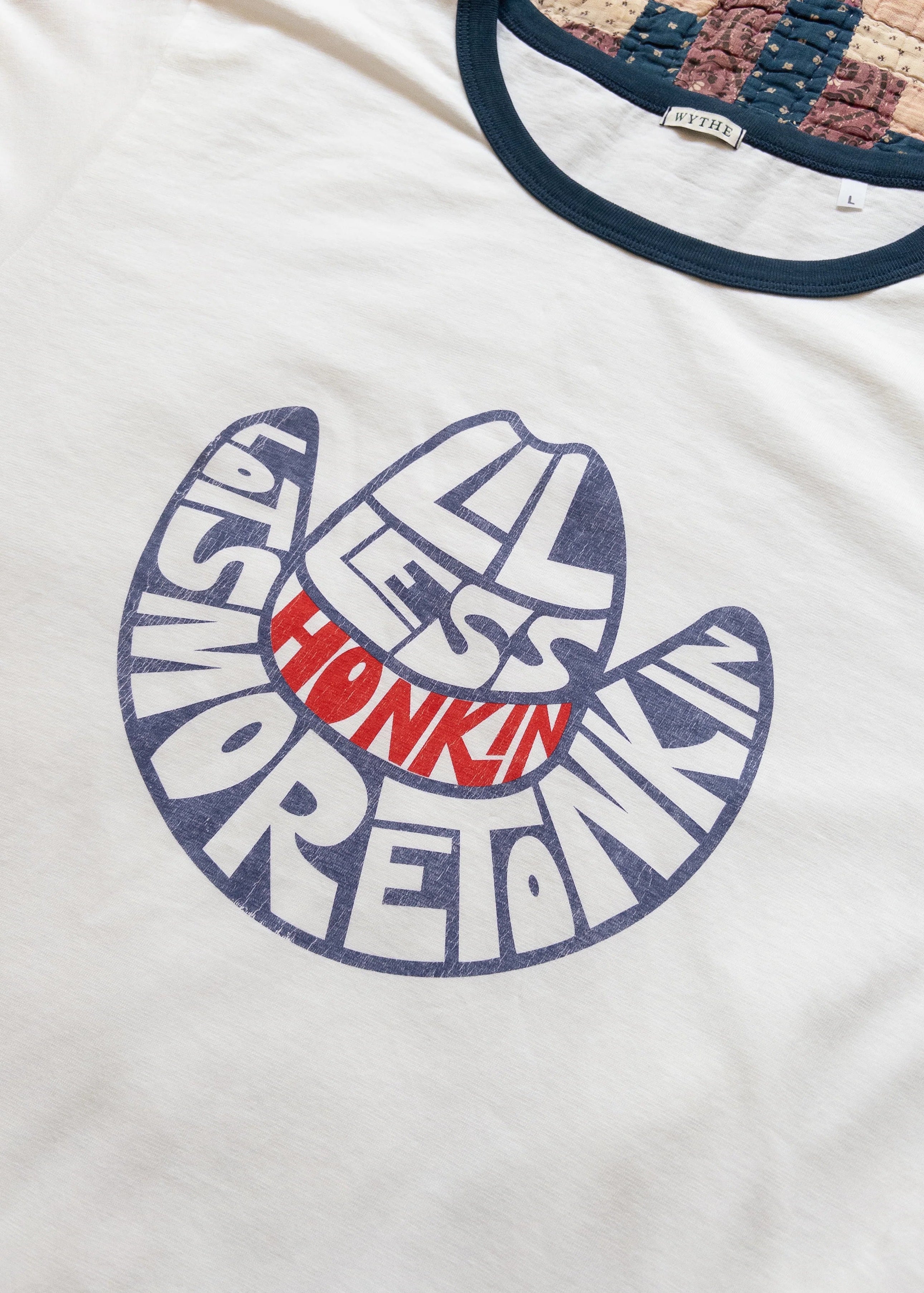 wythe mens Tonkin Print Tubular ringer T-Shirt navy