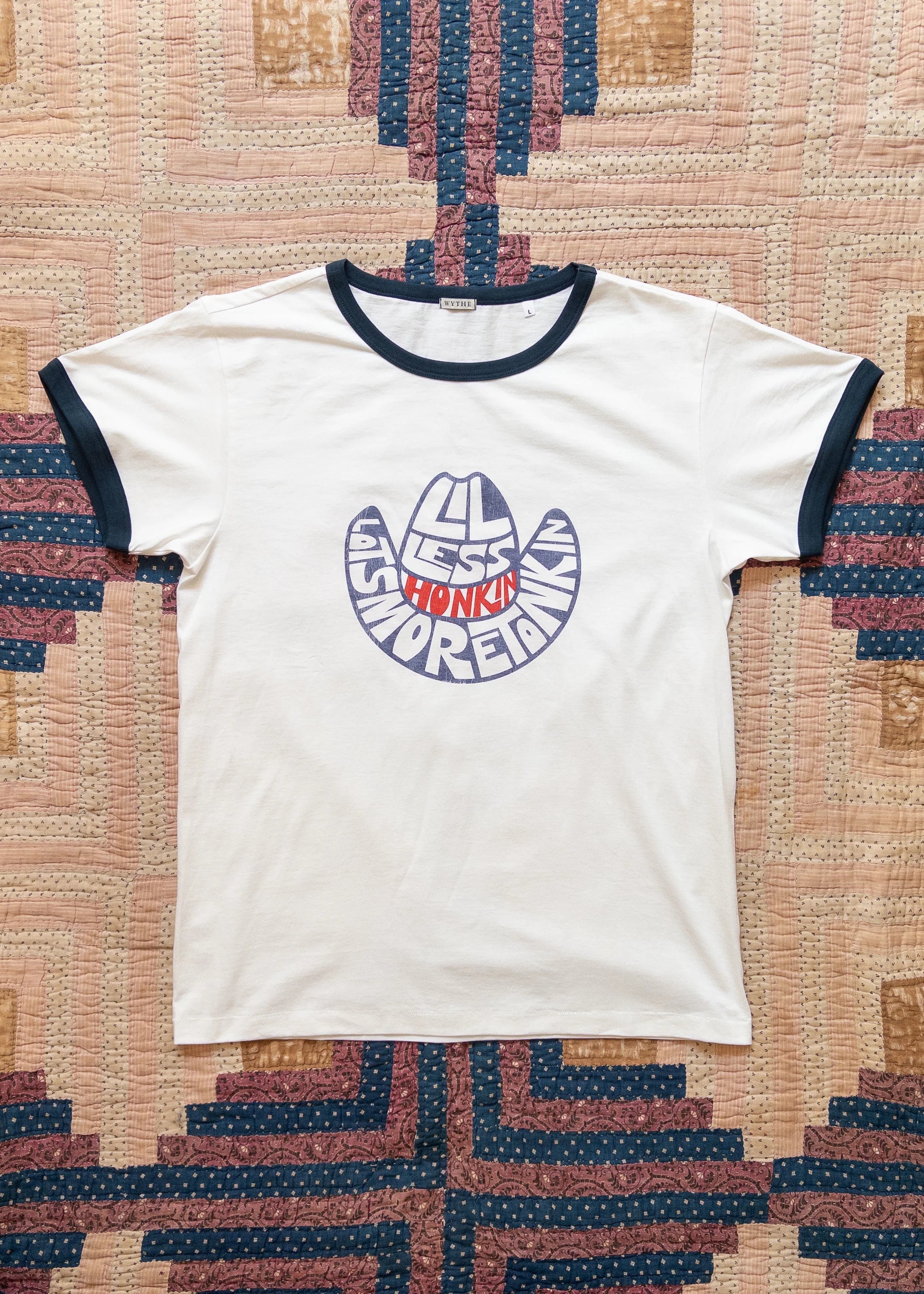 wythe mens Tonkin Print Tubular ringer T-Shirt navy