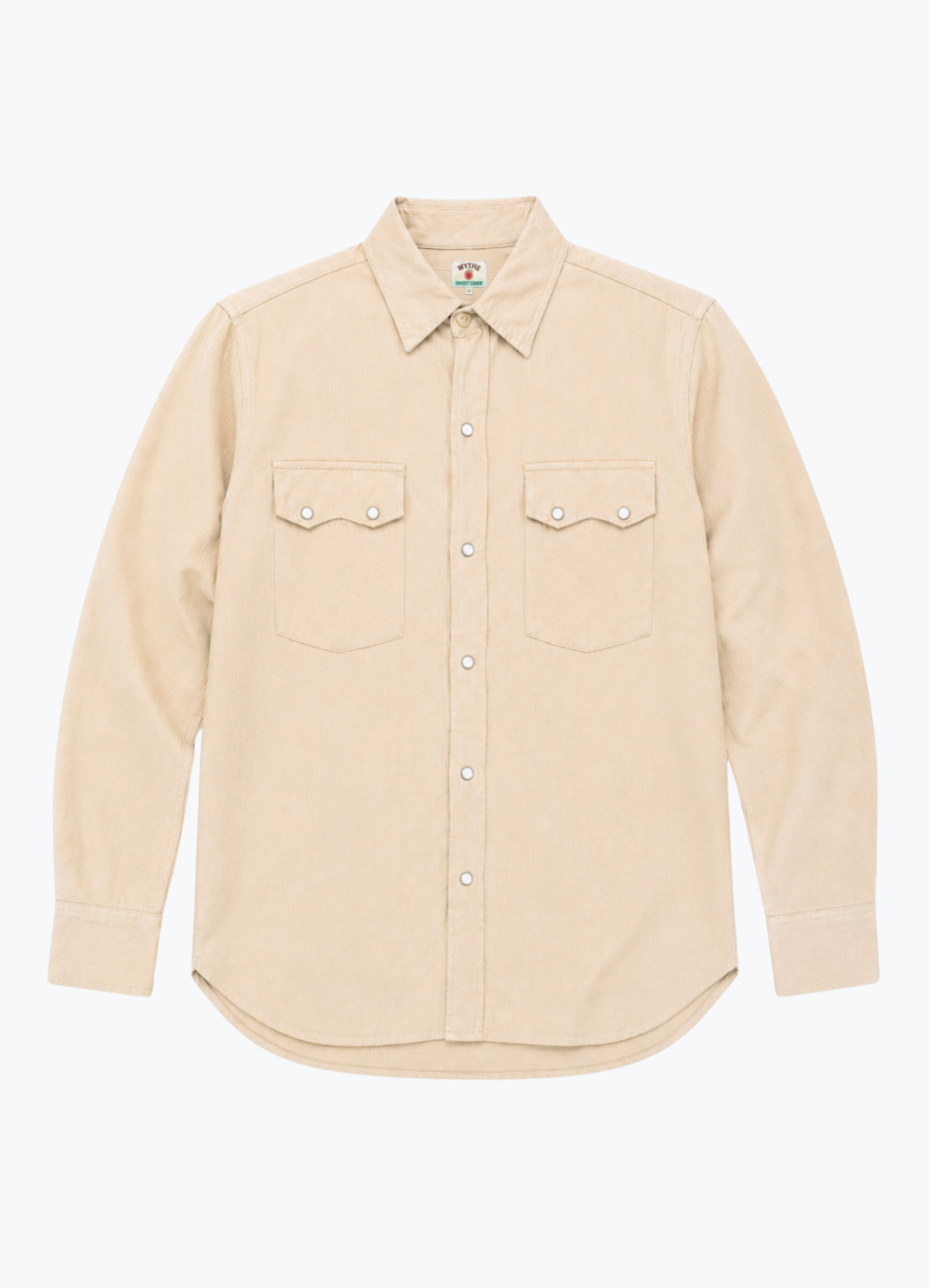 wythe mens Vintage Tickweave Pearlsnap Shirt in Butterscotch