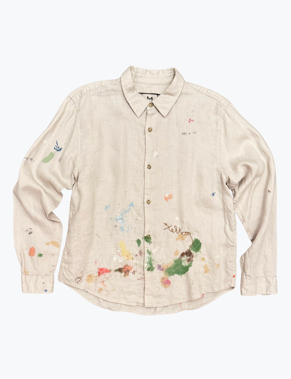 xelkom unisex One-of-a-Kind Linen Workshirt in Tan