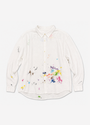 xelkom unisex One-of-a-Kind Linen Workshirt in White & Purple embroidery